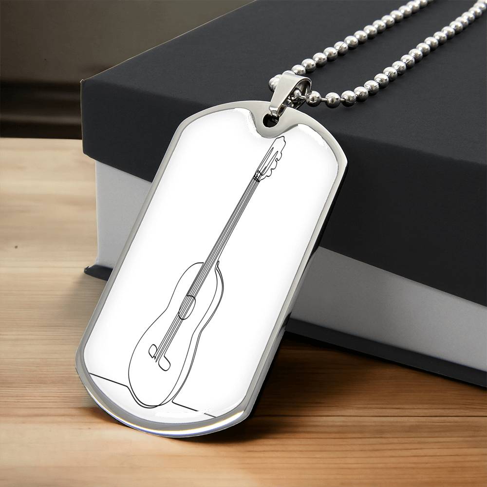 Sideway Gold & Silver Guitar Necklace, Minimalist Necklace, Music Necklace, Birthday Gift, Musician Necklace, Bridesmaid Gift - Army Tag Necklace, Dog Tag