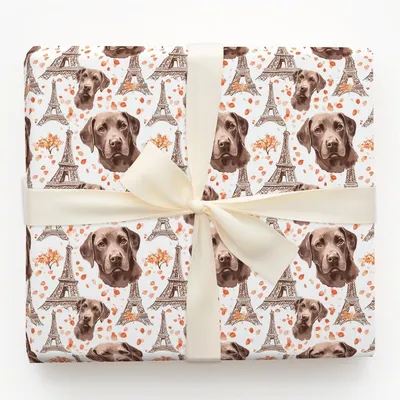 Paris with the Brown Labs - Gift Wrap for Christmas, Holidays Wrapping Paper, Christmas Wrapping Paper