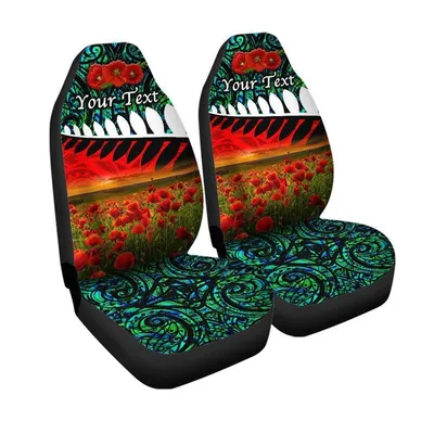Custom New Zealand Maori ANZAC Car Seat Cover Poppy Vibes Turquoise
