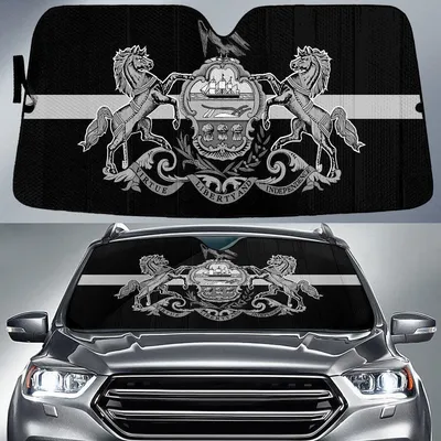 Pennsylvania State Subdued Flag Thin White Line Printed Car Sun Shades Cover Auto Windshield PrintSyde
