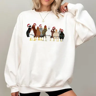 Christmas Chicken Sweatshirt Women Chicken Christmas Sweatshirt Chicken Lover Gift Christmas Farmer Sweatshirt Funny Chicken Sweatshirt