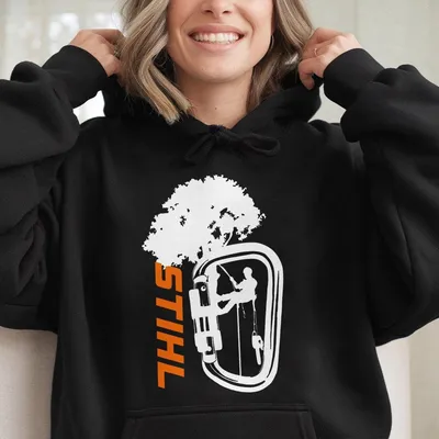 Stihl Work Hoodie With Strong Tree & Climber Graphic, Unisex For Comfortable Casual Outdoor Workwear, Usa Made & Printed Apparel