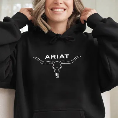 Ariat Hoodie Classic Longhorn Skull Graphic For Authentic Western Style, Ideal For Outdoor And Casual Wear, Comfortable And Durable