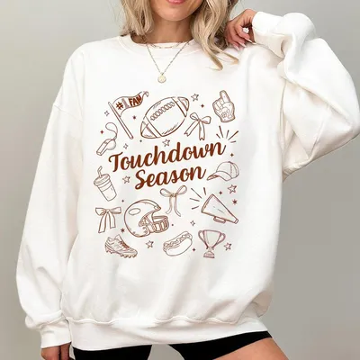 Football Doodle Sweatshirt Touchdown Season Coquette Preppy Whimsical Shabby Chic Bows Sweatshirt Game Day Girly Football Match