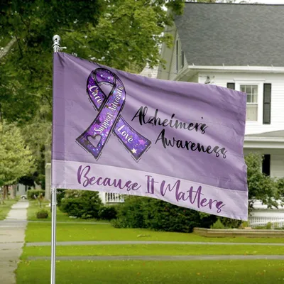 Alzheimer'S Awareness House Flag, Purple Ribbon Glitter Design, 'Because It Matters' Support Banner Horizontal House Flag