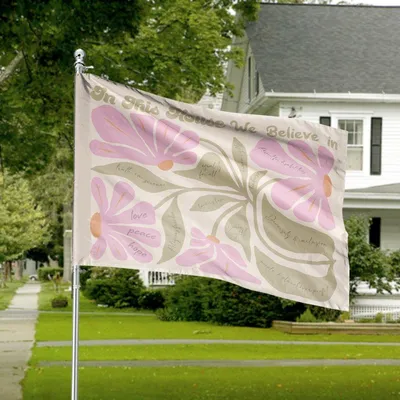 Horizontal House Flag, In This House We Believe Boho Floral Social Justice Statement Horizontal House Flag