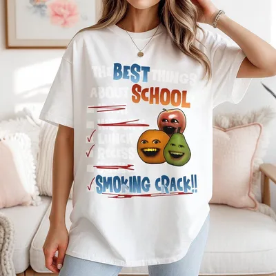 Annoying Orange Crack T-Shirt The Best Things About School T-Shirt  Graphic Printed Unisex Cotton T-Shirt Unisex