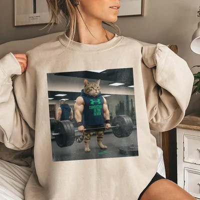 Funny Animal Vintage Graphic Sweatshirt Gym Cat Sweatshirt Animal Sweatshirt Unisex Meme Cringe Funny Sweatshirt Menswear Womenswear Street
