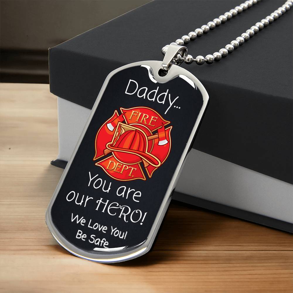 Daddy, You're Our Hero - Father's Day Firefighter Dog Tag Personalized Necklace - Army Tag Necklace, Dog Tag