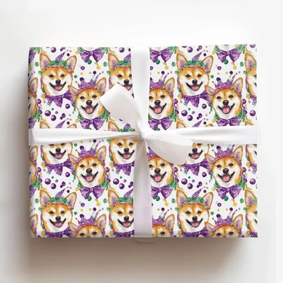 Mardi Gras Shiba Inu - Gift Wrap for Christmas, Holidays Wrapping Paper, Christmas Wrapping Paper
