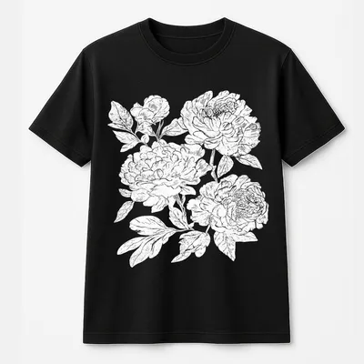 Vintage Linocut Flower T-Shirt Block Print Peonies T-Shirt Ranunculus Woodcut Stamp T-Shirt Cottagecore Boho Botanical T-Shirt
