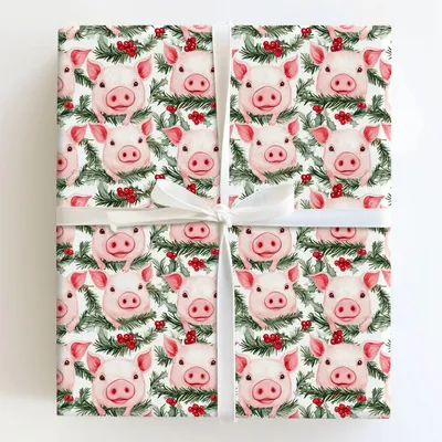 Here Piggy - Gift Wrap for Christmas, Holidays Wrapping Paper, Christmas Wrapping Paper