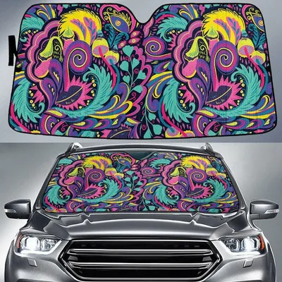 Chromatic Mirrored Flowers Paisley Texture All Over Print Car Sun Shades Cover Auto Windshield PrintSyde