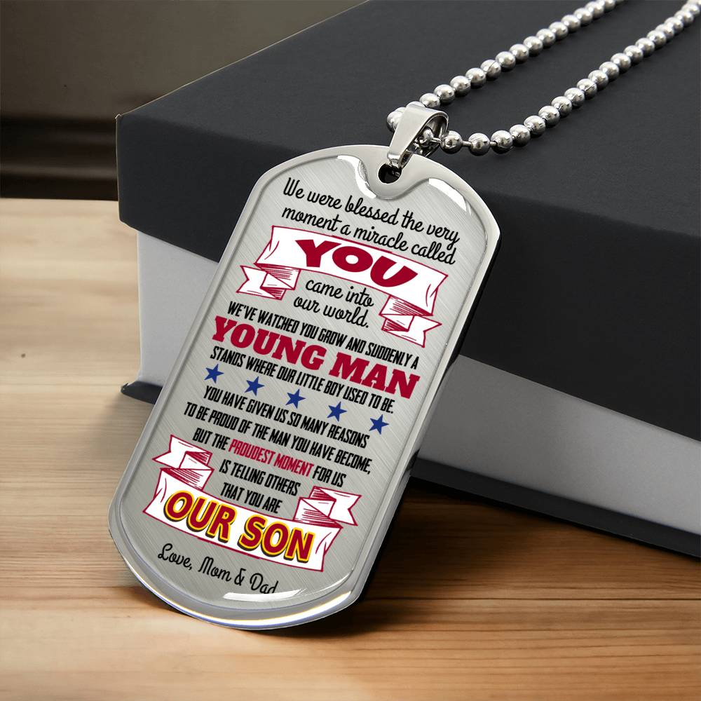 Personalized Dog Tag Pendant, To Son, Engravable Back - Army Tag Necklace, Dog Tag