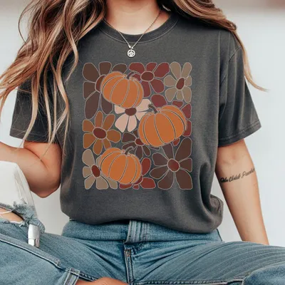 Boho Floral Fall T-Shirt Pumpkin Season Thanksgiving Autumn Vibes T-Shirt Fall Pumpkin Clothing Women S Men'S