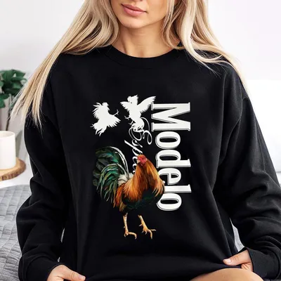 Modelo Rooster Sweatshirt, Bold Rooster Graphic With Dynamic Fighting Cocks, Perfect For Beer Lovers