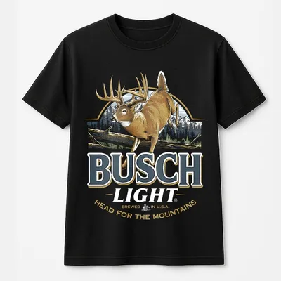 Busch Light Deer Label Graphic T-Shirt, Vintage Beer For Hunting & Outdoors, Thermal Menswear Aesthetic
