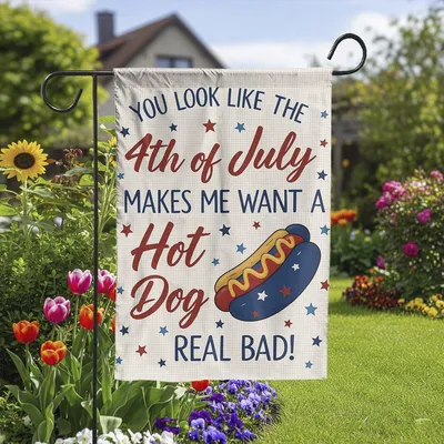 Funny 4th Of July Garden Flag, Patriotic Outdoor Decor, Hot Dog Yard Sign, Summer Porch Decoration, Usa Independence Day Gift Vertical Garden Flag