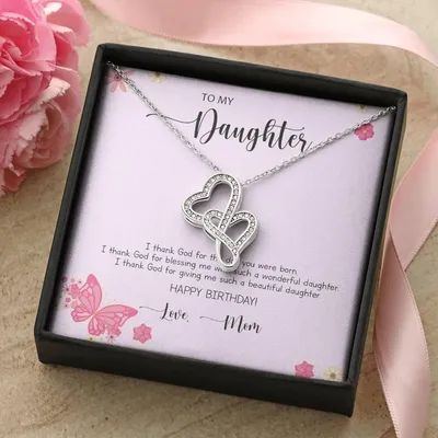 Daughter Gift - To My Daughter Necklace From Mom - To My Daughter Necklace - Gift For Daughter From Mom - Daughter's B Double Hearts Necklace