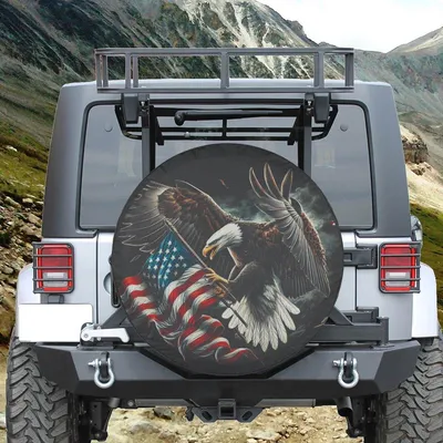 Patriotic Bald Eagle Holding American Flag Spare Tire Cover, Freedom And Strength Usa Flag Design, Bald Eagle Patriotic Tire Cover For Suv, Rv, Truck, And Camper Spare Tire Cover