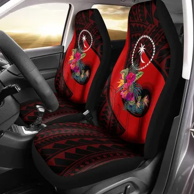 Chuuk Car Sweat Covers Polynesian Hook And Hibiscus (Red)