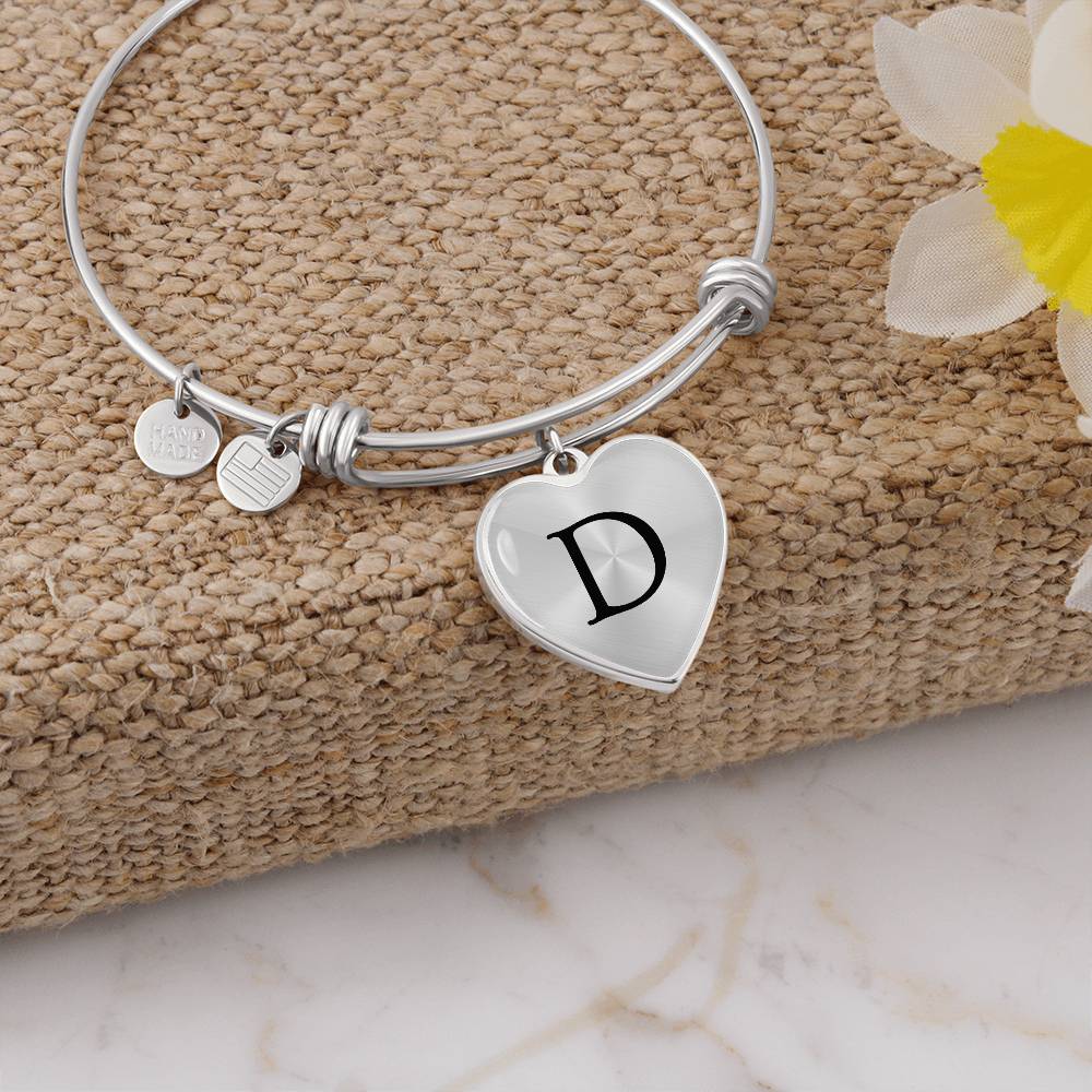 Letter D Heart Bracelet Heart Bangle