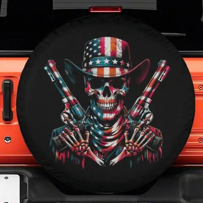 Spare Tire Cover, Red White Blue Skeleton Spare Tire Cover, Backup Camera Hole, American Flag Skeleton Tire Cover, Merica, 4th Of July Spare Tire Cover