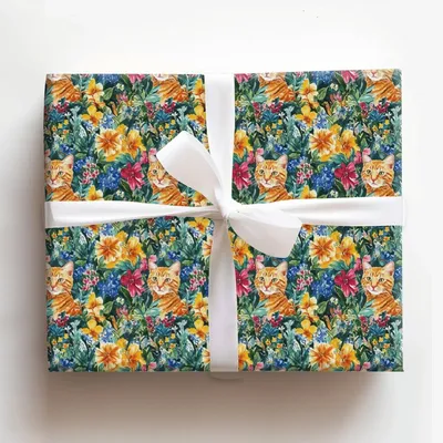 Garden Day with the Orange Tabby - Gift Wrap for Christmas, Holidays Wrapping Paper, Christmas Wrapping Paper