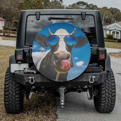 Funny Cow Spare Tire Cover, Cow Print Design, Cute Farm Animal Tire Cover For Women And Men, Weatherproof Outdoor Accessory Spare Tire Cover