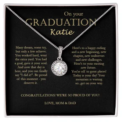 On Your Graduation - Katie - Congratulations - Love, Mom & Dad Love Knot Necklace, To A Beautiful Girl On Her Graduation Day, Graduation Necklace Gift For Her, Grad Necklace, Graduation Day, Gift For Daughter, Friend, Gift From Dad And Mom