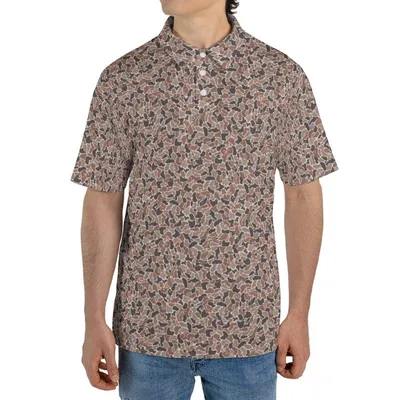 Brown Speckle Polo Polo Shirt, Terra Camo Pattern, Men'S Outdoor Performance Top, Gravel Print Design, Earth Tone Casual Wear