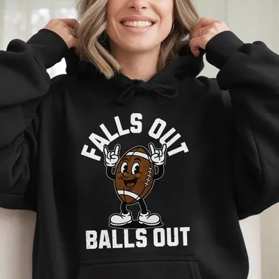 Football Falls Out Balls Out  Hoodie Football Thanksgiving Hoodie Retro Autumn Season Game Day Hoodie Football