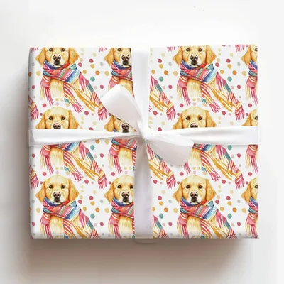 Bundle Up with the Golden Retriever - Gift Wrap for Christmas, Holidays Wrapping Paper, Christmas Wrapping Paper
