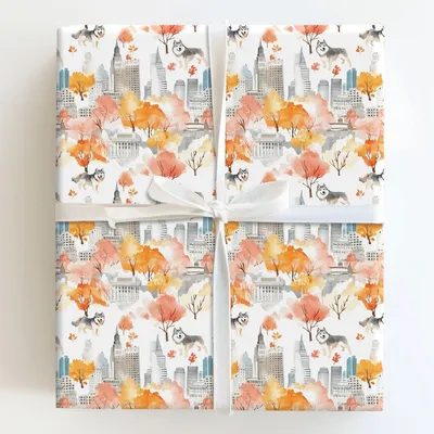 City with the Huskey - Gift Wrap for Christmas, Holidays Wrapping Paper, Christmas Wrapping Paper