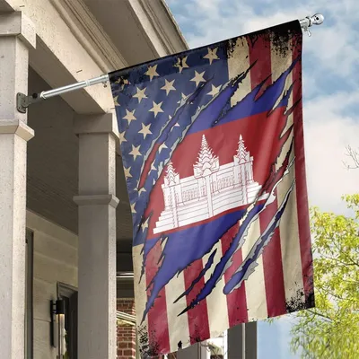 Half American Flag Cambodian Proud In, House Flag Decoration Vertical House Flag