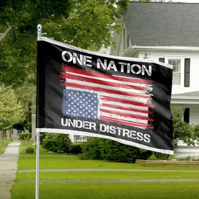 Horizontal House Flag, One Nation Under Distress Grunge American Flag Statement Horizontal House Flag