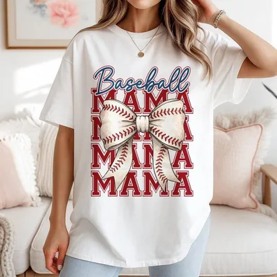 Baseball Mama T-Shirt Baseball Coquette Bow T-Shirt Baseball Game Day T-Shirt Mother'S Day T-Shirt Gift For Mom