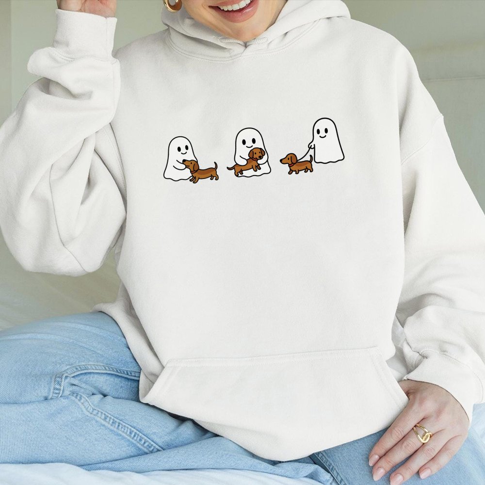 Ghost Trio Halloween Dachshund Unisex Hoodie Weenie Dog Lover Spooky Doxie Owner Gift Haunted Ghosts