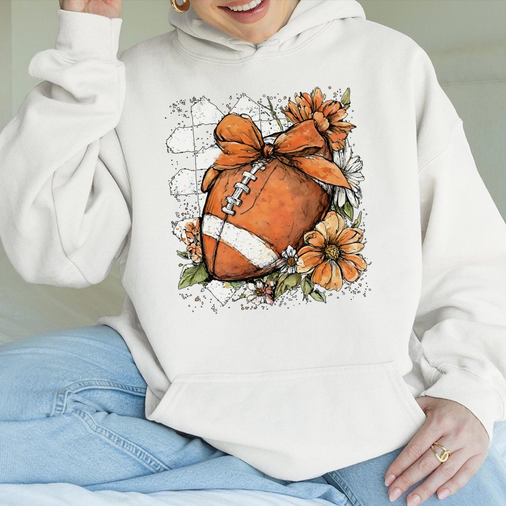 Fall Checkered Football Hoodie Game Day Hoodie Fall Sweat Autumn Hoodie Boho Floral Football Hoodie Touchdown Season Gift