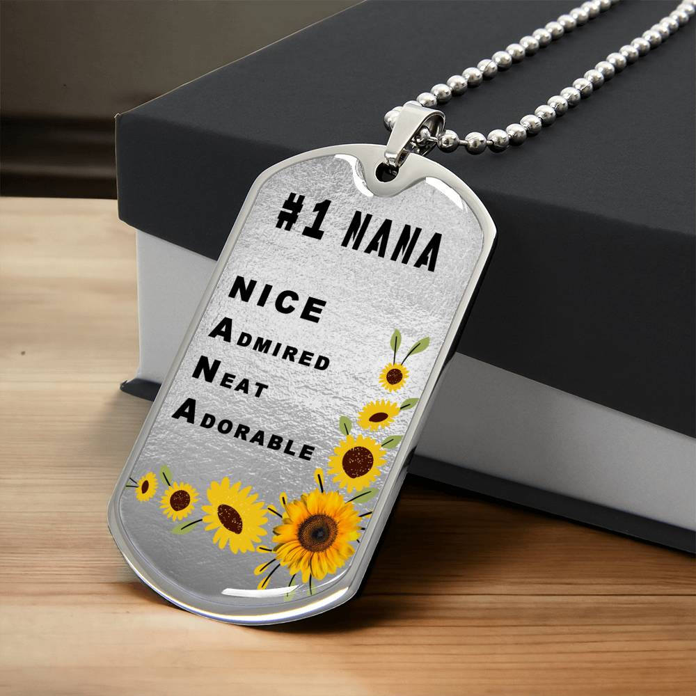 #1 Nana Personalized Dogtag Necklace Silver Mothers Day Gift - Army Tag Necklace, Dog Tag
