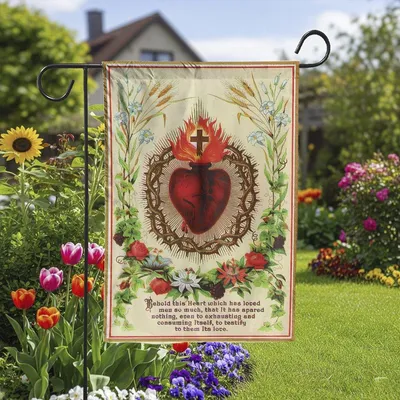 Sacred Heart Of Jesus Flag, Religious Garden Flag, Vintage Christian Art Decor, Faith Outdoor Flag Vertical Garden Flag