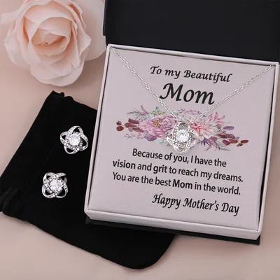 To My Beautiful Mom gift Necklace and Earring Set, Mother's Day Gift Necklace from Son and Daughter