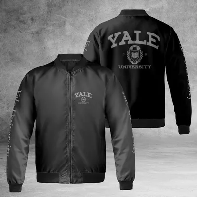 Unisex Yale University Bomber Jacket, Ivy League College Fan Apparel, School Alumni Gift, Black & Gray Style Bomber Jacket