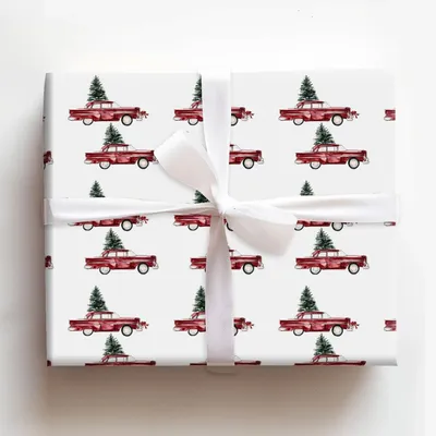 Retro Road Ready - Gift Wrap for Christmas, Holidays Wrapping Paper, Christmas Wrapping Paper