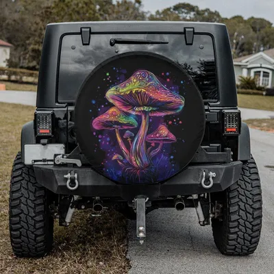 Colorful Psychedelic Mushroom Spare Tire Cover, Trippy Funny Wheel Cover, Unique Gift For Off-Road And Adventure Lovers Spare Tire Cover