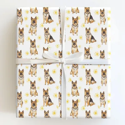Sunny Day with the German Shepherds - Gift Wrap for Christmas, Holidays Wrapping Paper, Christmas Wrapping Paper