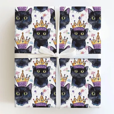 Mardi Gras Black Cat - Gift Wrap for Christmas, Holidays Wrapping Paper, Christmas Wrapping Paper