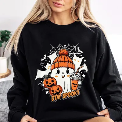 Halloween Stay Spooky Coffee Sweatshirt Unisex Halloween Sweatshirt Pumpkin Spooky Season Vibes Sweatshirt For Daily Wear Casual