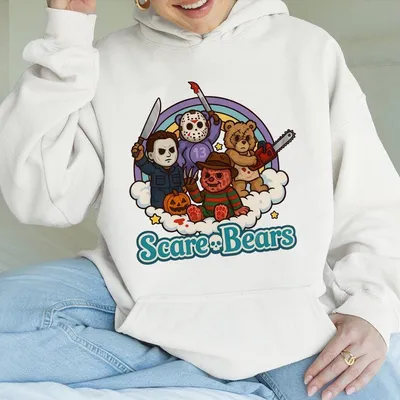 Scare Bears Halloween Vintage Design Hoodie With Iconic Characters And Rainbow Graphic Medium Size