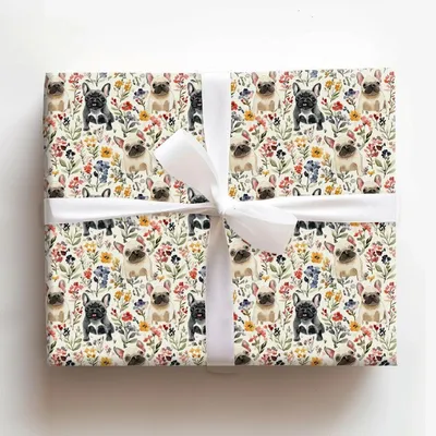 Garden with the Frenchie - Gift Wrap for Christmas, Holidays Wrapping Paper, Christmas Wrapping Paper